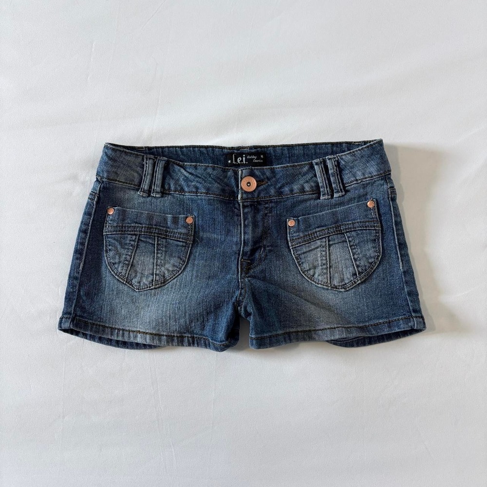 Lei Ashley Low Rise Denim Shorts Womens 9 Blue Y2K Patch Pocket